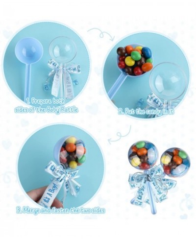 48 Pieces Fillable Baby Rattle Party Favors Baby Shower Favors Baby Candy Box Fillable Lollipop Candy Box with Ribbon Bow for...