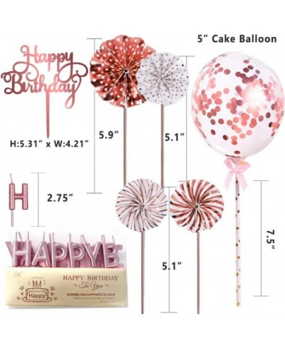 Rose Gold Birthday Cake Topper Decoration with Happy Birthday Candles Acrylic Birthday Cake Topper Confetti Balloon and Paper...