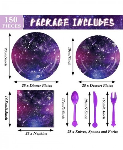 150 Pieces Galaxy Party Supplies Space Party Tableware Set Construction Paper Plates Napkins Spoon Knife Forks Solar System P...