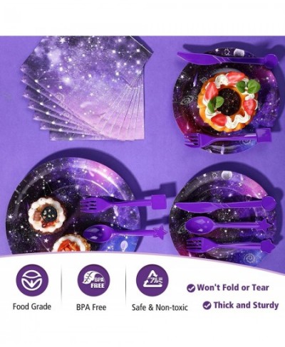 150 Pieces Galaxy Party Supplies Space Party Tableware Set Construction Paper Plates Napkins Spoon Knife Forks Solar System P...