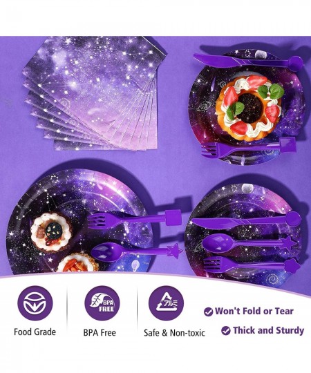 150 Pieces Galaxy Party Supplies Space Party Tableware Set Construction Paper Plates Napkins Spoon Knife Forks Solar System P...