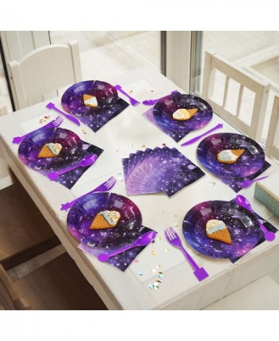 150 Pieces Galaxy Party Supplies Space Party Tableware Set Construction Paper Plates Napkins Spoon Knife Forks Solar System P...