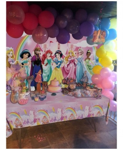 SK Princess Backdrop Happy Birthday Polyester 5x3ft and Princess Party Tablecloth 2.2x1.3m Princess Birthday Party Decoration...