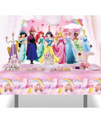 SK Princess Backdrop Happy Birthday Polyester 5x3ft and Princess Party Tablecloth 2.2x1.3m Princess Birthday Party Decoration...