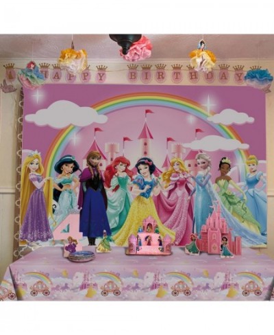 SK Princess Backdrop Happy Birthday Polyester 5x3ft and Princess Party Tablecloth 2.2x1.3m Princess Birthday Party Decoration...