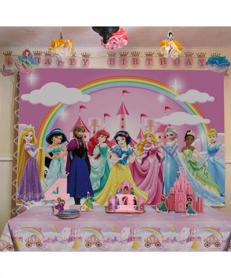 SK Princess Backdrop Happy Birthday Polyester 5x3ft and Princess Party Tablecloth 2.2x1.3m Princess Birthday Party Decoration...