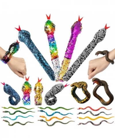 18PCS Snake Snap Bracelet Slap Toy Reptile Sequin Slap Bracelets for Kids Boys Girls Simulation Animals Wristband Headbands R...