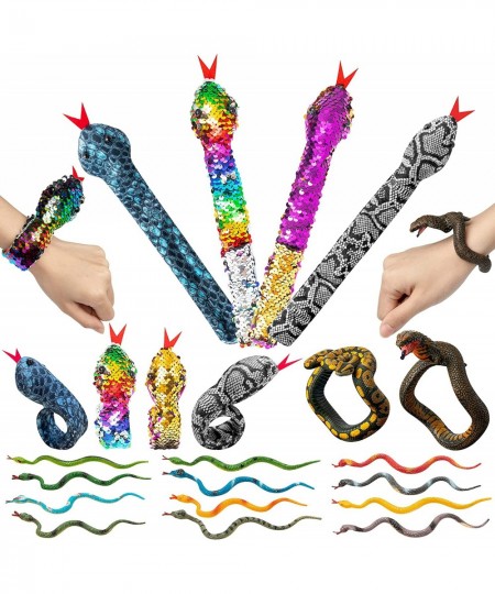 18PCS Snake Snap Bracelet Slap Toy Reptile Sequin Slap Bracelets for Kids Boys Girls Simulation Animals Wristband Headbands R...