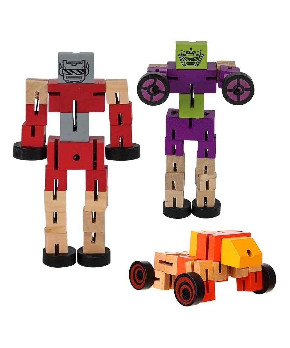 Wooden Toy Robots - 3 Pack - Adorable Action Figures Toy Cars in Assorted Colors for Boys and Girls - Develop Cognitive and M...