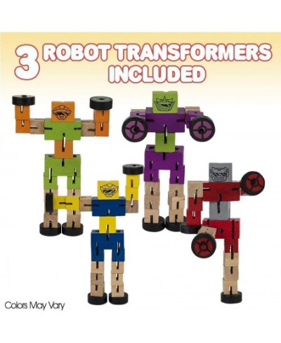 Wooden Toy Robots - 3 Pack - Adorable Action Figures Toy Cars in Assorted Colors for Boys and Girls - Develop Cognitive and M...