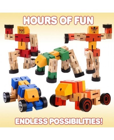 Wooden Toy Robots - 3 Pack - Adorable Action Figures Toy Cars in Assorted Colors for Boys and Girls - Develop Cognitive and M...