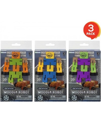 Wooden Toy Robots - 3 Pack - Adorable Action Figures Toy Cars in Assorted Colors for Boys and Girls - Develop Cognitive and M...