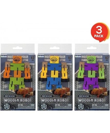 Wooden Toy Robots - 3 Pack - Adorable Action Figures Toy Cars in Assorted Colors for Boys and Girls - Develop Cognitive and M...