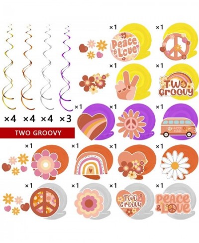 45Pcs Two Groovy Party Hanging Swirls for Boho Birthday Party Decorations Hippie Hanging Swirls 60s Hippie Theme Party Sign f...