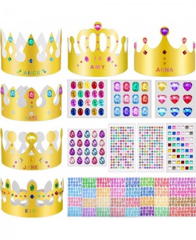 36 Pack Paper Crowns Princess Prince Crown with DIY Jewels Gem Stickers and Number Letter Stickers Gold Paper Crowns for Kids...