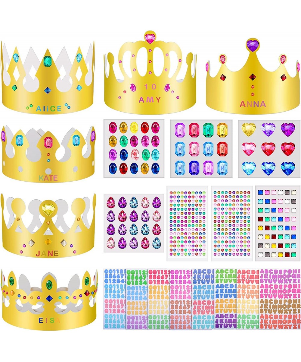 36 Pack Paper Crowns Princess Prince Crown with DIY Jewels Gem Stickers and Number Letter Stickers Gold Paper Crowns for Kids...