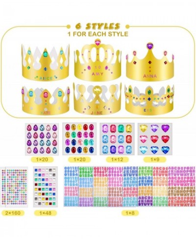 36 Pack Paper Crowns Princess Prince Crown with DIY Jewels Gem Stickers and Number Letter Stickers Gold Paper Crowns for Kids...