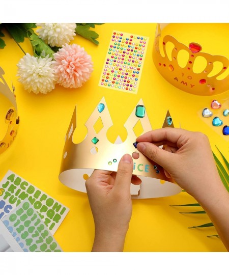 36 Pack Paper Crowns Princess Prince Crown with DIY Jewels Gem Stickers and Number Letter Stickers Gold Paper Crowns for Kids...