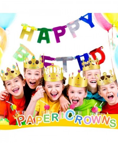 36 Pack Paper Crowns Princess Prince Crown with DIY Jewels Gem Stickers and Number Letter Stickers Gold Paper Crowns for Kids...