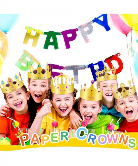 36 Pack Paper Crowns Princess Prince Crown with DIY Jewels Gem Stickers and Number Letter Stickers Gold Paper Crowns for Kids...