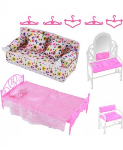 8PCS Dollhouse Furniture Barbie Princess Furniture Accessories Set Dresser Stool Sofa Bed Hangers Kids Gift for Barbie Doll $...