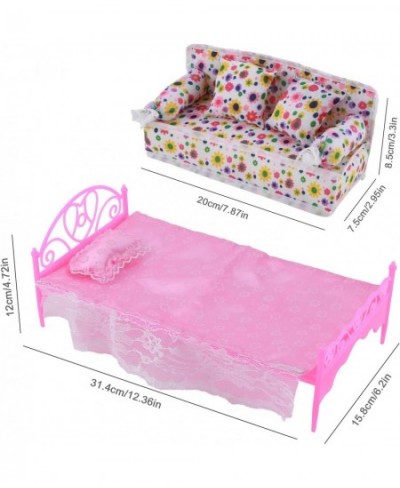 8PCS Dollhouse Furniture Barbie Princess Furniture Accessories Set Dresser Stool Sofa Bed Hangers Kids Gift for Barbie Doll $...