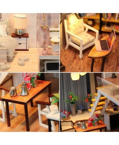 DIY Miniature Dollhouse Wooden Furniture Kit Handmade Mini Modern Apartment Model with LED Light 1:24 Scale Crafts&Collectors...