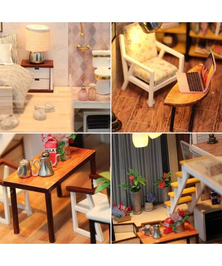 DIY Miniature Dollhouse Wooden Furniture Kit Handmade Mini Modern Apartment Model with LED Light 1:24 Scale Crafts&Collectors...