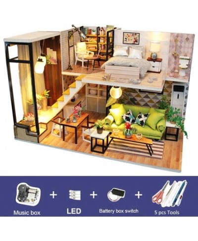 DIY Miniature Dollhouse Wooden Furniture Kit Handmade Mini Modern Apartment Model with LED Light 1:24 Scale Crafts&Collectors...