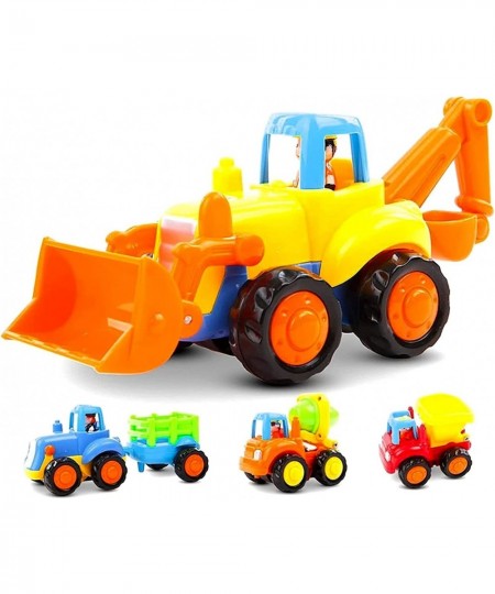 4 Pack Friction Powered Cars Set  Educational Vehicles Toy Gifts for Kids Toddler Baby 1 2 3 Year Old  Push and Go Bulldozer ...