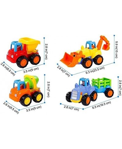 4 Pack Friction Powered Cars Set  Educational Vehicles Toy Gifts for Kids Toddler Baby 1 2 3 Year Old  Push and Go Bulldozer ...