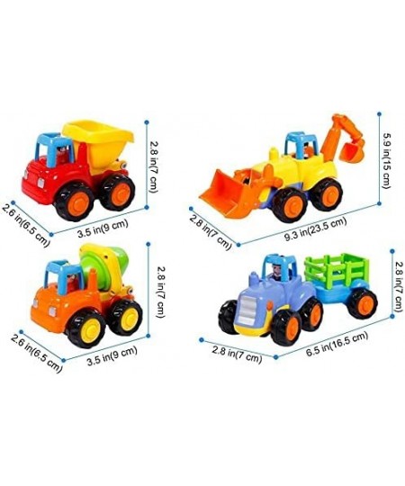 4 Pack Friction Powered Cars Set  Educational Vehicles Toy Gifts for Kids Toddler Baby 1 2 3 Year Old  Push and Go Bulldozer ...