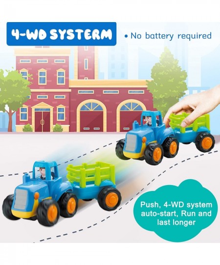 4 Pack Friction Powered Cars Set  Educational Vehicles Toy Gifts for Kids Toddler Baby 1 2 3 Year Old  Push and Go Bulldozer ...