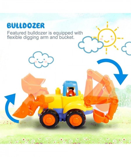 4 Pack Friction Powered Cars Set  Educational Vehicles Toy Gifts for Kids Toddler Baby 1 2 3 Year Old  Push and Go Bulldozer ...