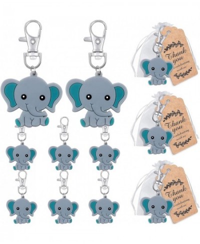 30 Sets Blue Baby Elephant Keychains White Organza Bags and Thank You Kraft Tags for Baby Boy Shower Favors Giveaways Gift to...