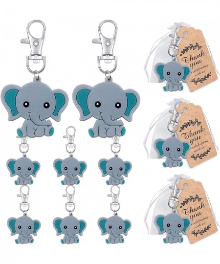 30 Sets Blue Baby Elephant Keychains White Organza Bags and Thank You Kraft Tags for Baby Boy Shower Favors Giveaways Gift to...