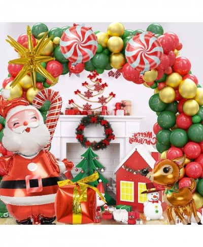 160pcs Christmas Balloons Garland Arch Kit - Red Green Party Decorations Balloons with Santa Claus Elk Cane Candy Gift Box Co...