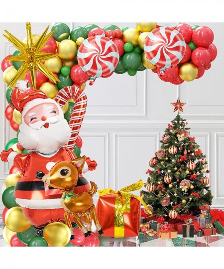 160pcs Christmas Balloons Garland Arch Kit - Red Green Party Decorations Balloons with Santa Claus Elk Cane Candy Gift Box Co...