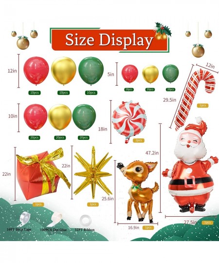 160pcs Christmas Balloons Garland Arch Kit - Red Green Party Decorations Balloons with Santa Claus Elk Cane Candy Gift Box Co...