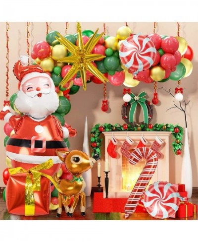 160pcs Christmas Balloons Garland Arch Kit - Red Green Party Decorations Balloons with Santa Claus Elk Cane Candy Gift Box Co...