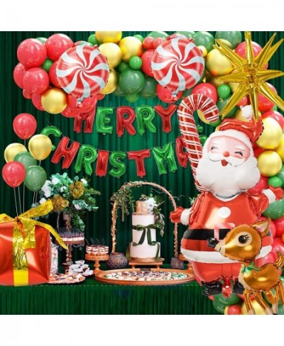 160pcs Christmas Balloons Garland Arch Kit - Red Green Party Decorations Balloons with Santa Claus Elk Cane Candy Gift Box Co...