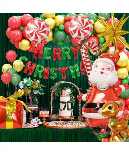 160pcs Christmas Balloons Garland Arch Kit - Red Green Party Decorations Balloons with Santa Claus Elk Cane Candy Gift Box Co...