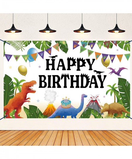 Watercolor Dinosaur Happy Birthday Banner Backdrop 73'' x 43'' Jungle Theme Dinosaur Birthday Party Decoration Supplies Photo...