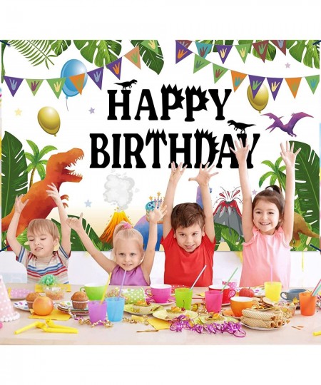 Watercolor Dinosaur Happy Birthday Banner Backdrop 73'' x 43'' Jungle Theme Dinosaur Birthday Party Decoration Supplies Photo...