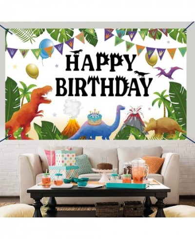 Watercolor Dinosaur Happy Birthday Banner Backdrop 73'' x 43'' Jungle Theme Dinosaur Birthday Party Decoration Supplies Photo...