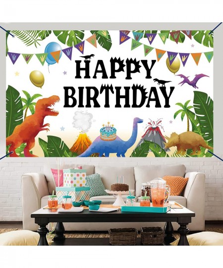 Watercolor Dinosaur Happy Birthday Banner Backdrop 73'' x 43'' Jungle Theme Dinosaur Birthday Party Decoration Supplies Photo...