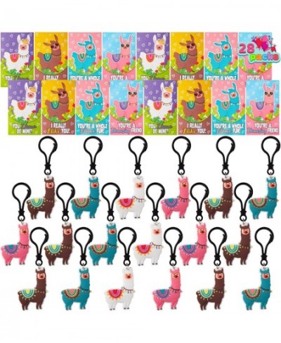 28 Pack Valentines Day Gifts Cards for Kids with Llama Key Chain for Valentine's Classroom Exchange Cards and Valentines Part...