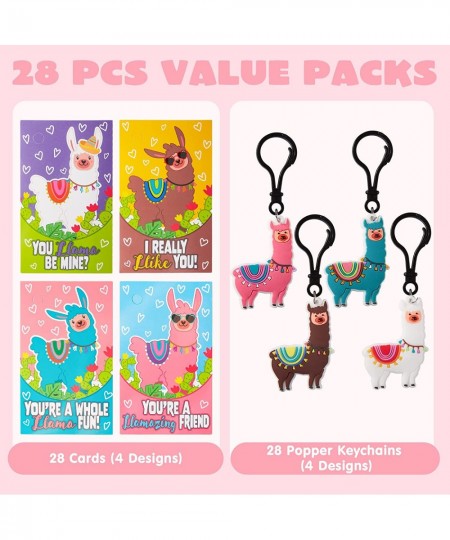 28 Pack Valentines Day Gifts Cards for Kids with Llama Key Chain for Valentine's Classroom Exchange Cards and Valentines Part...