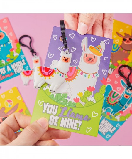 28 Pack Valentines Day Gifts Cards for Kids with Llama Key Chain for Valentine's Classroom Exchange Cards and Valentines Part...