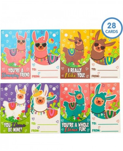 28 Pack Valentines Day Gifts Cards for Kids with Llama Key Chain for Valentine's Classroom Exchange Cards and Valentines Part...